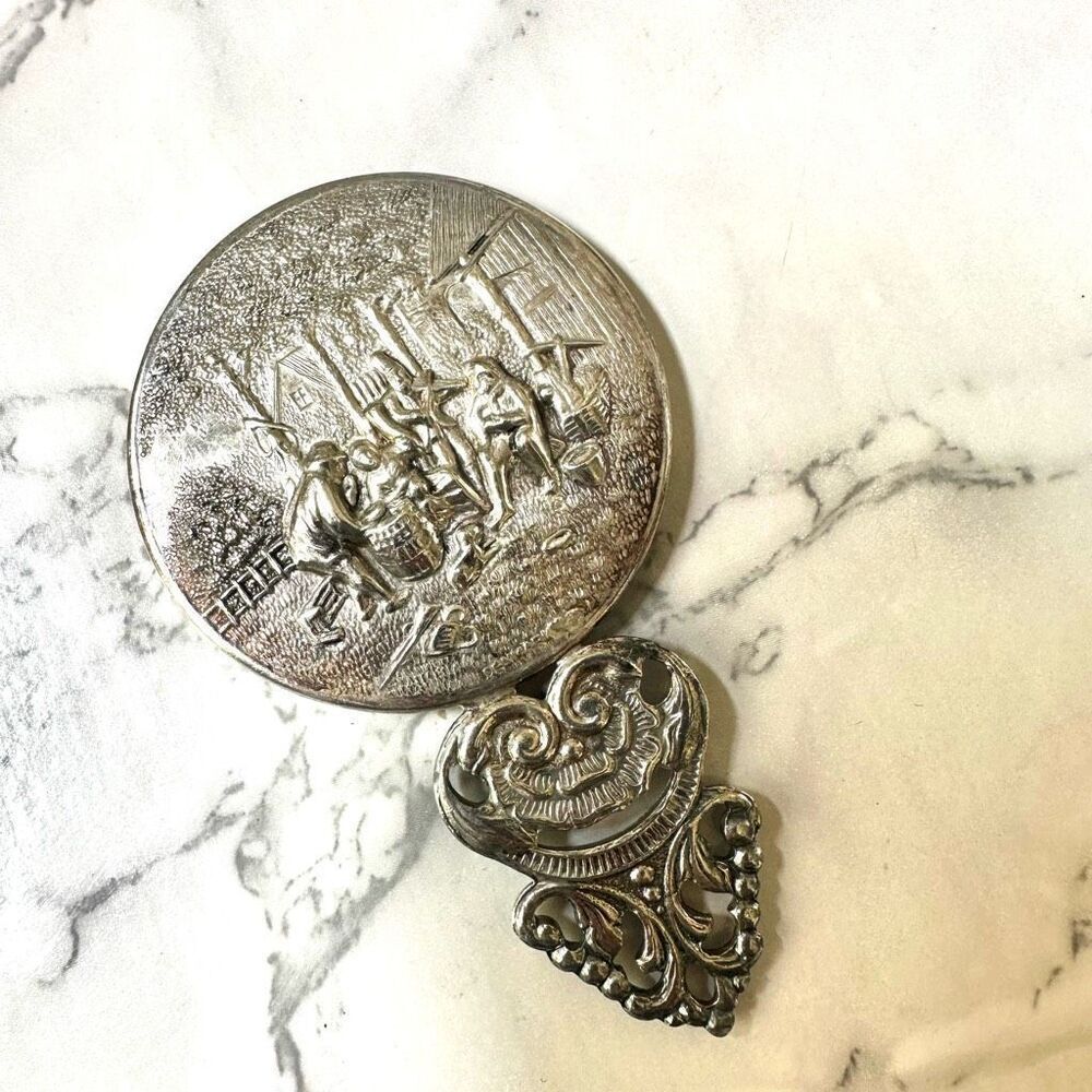 Hans Jensen repousse silver plated hand mirror